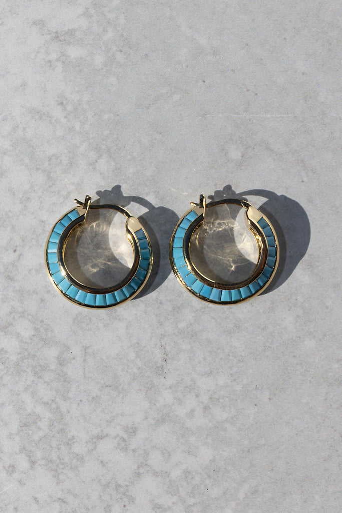 Native Gem Razor Edge Hoops - Gold + Turquoise – MichellesSwimanddenim